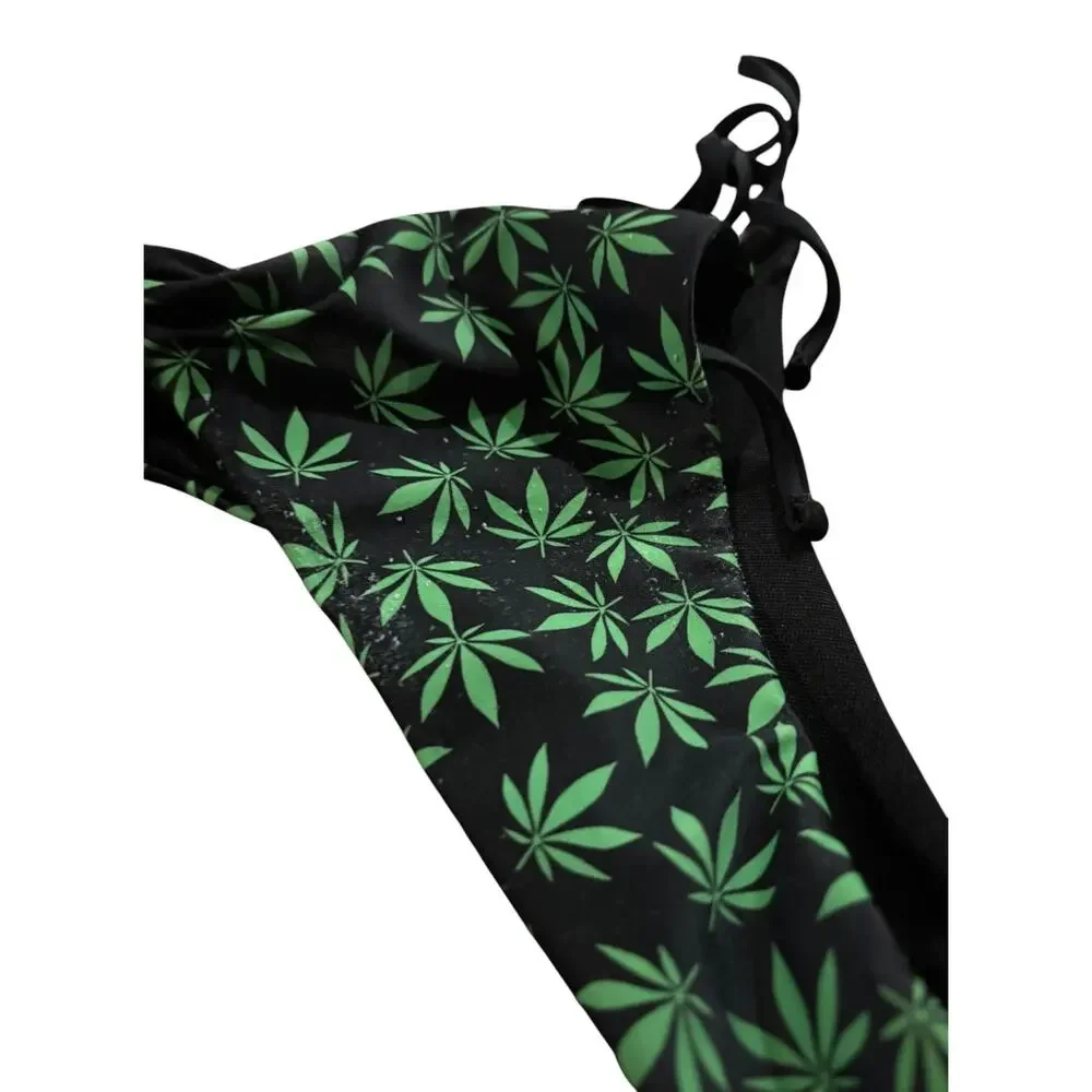 SHEIN Black String Bikini Green Leaf Size S